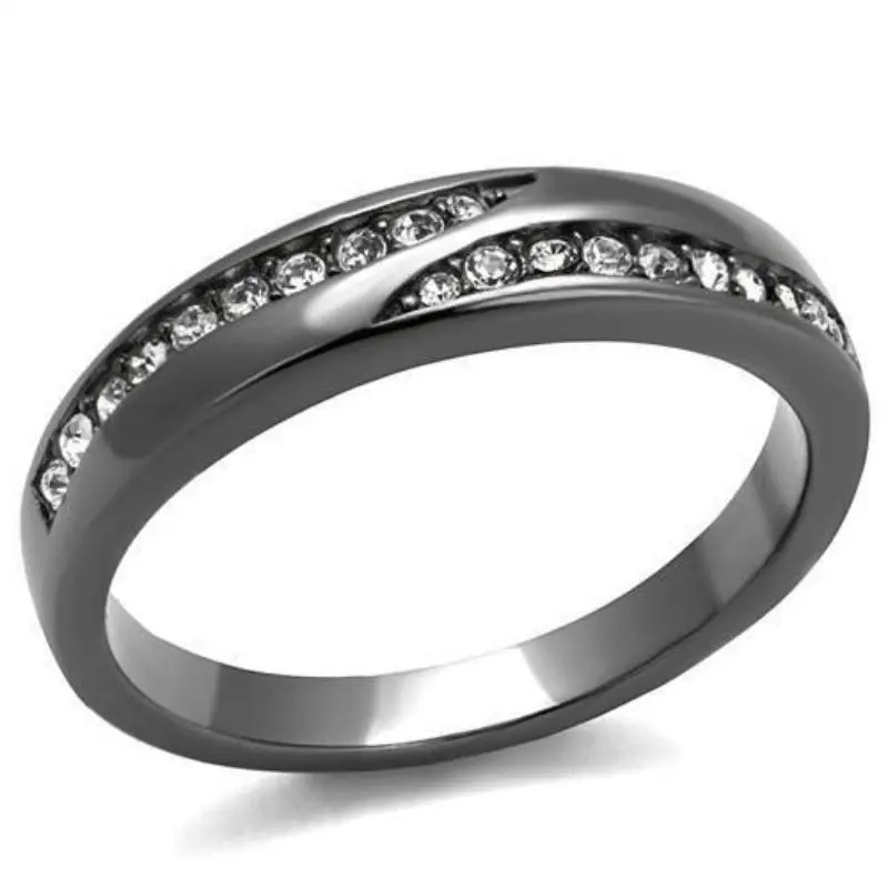 Ip Light Black Stainless Steel Ring With Top Grade Crystal In Clear 1