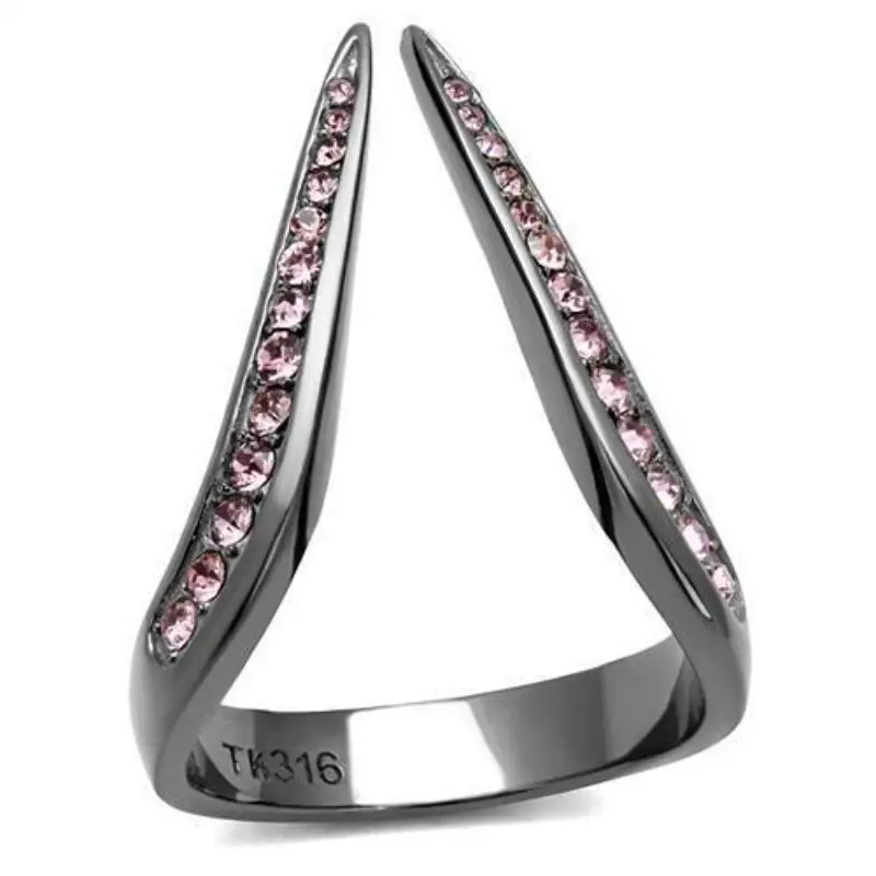 Ip Light Black Stainless Steel Ring With Top Grade Crystal In Light Amethyst 1