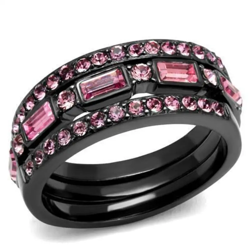 Ip Light Black Stainless Steel Ring With Top Grade Crystal In Multi Color 1