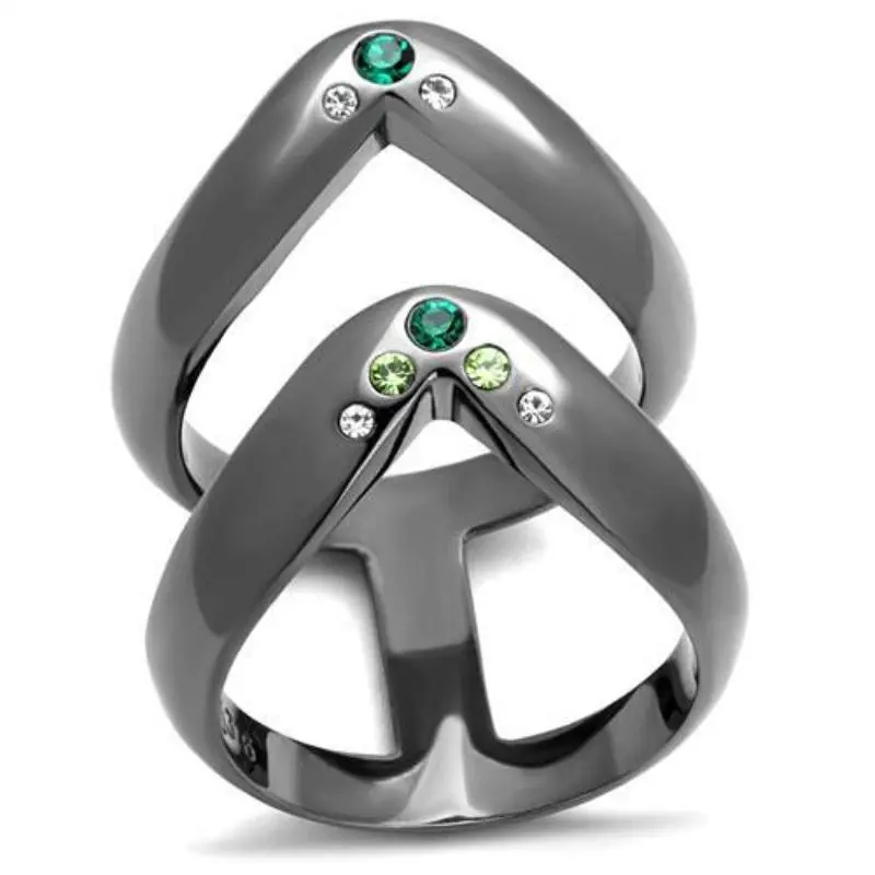 Ip Light Black Stainless Steel Ring With Top Grade Crystal In Multi Color 1