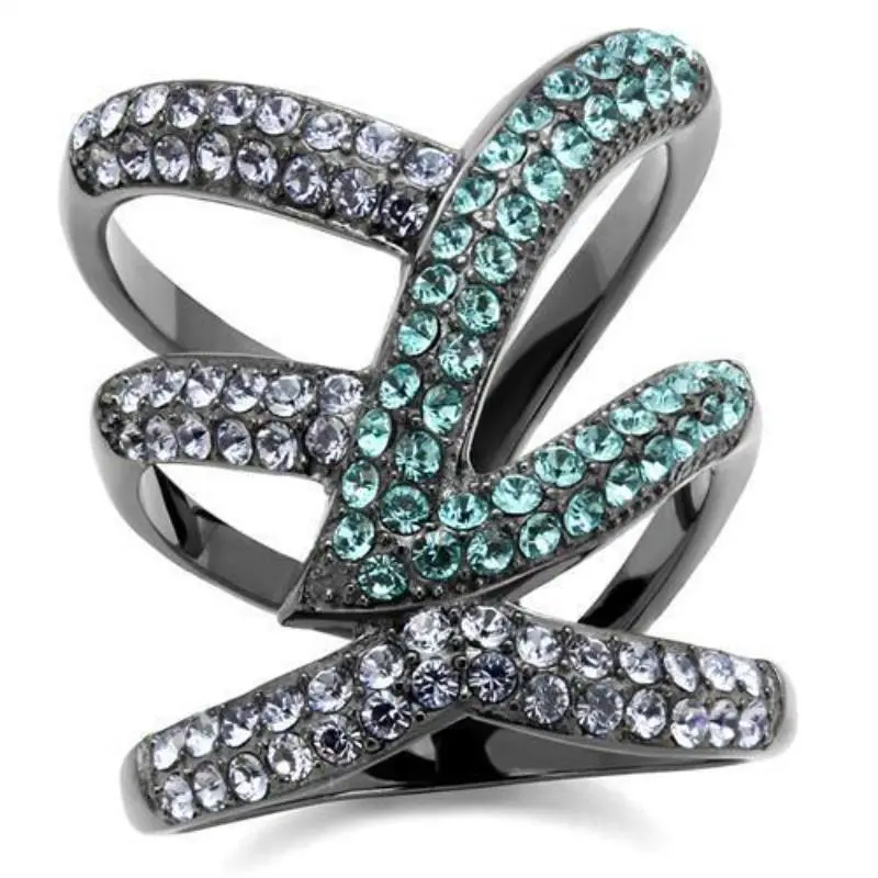 Ip Light Black Stainless Steel Ring With Top Grade Crystal In Multi Color 1