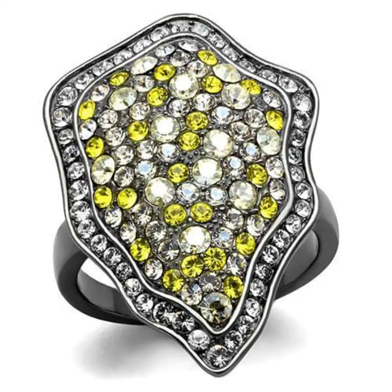 Ip Light Black Stainless Steel Ring With Top Grade Crystal In Multi Color 1