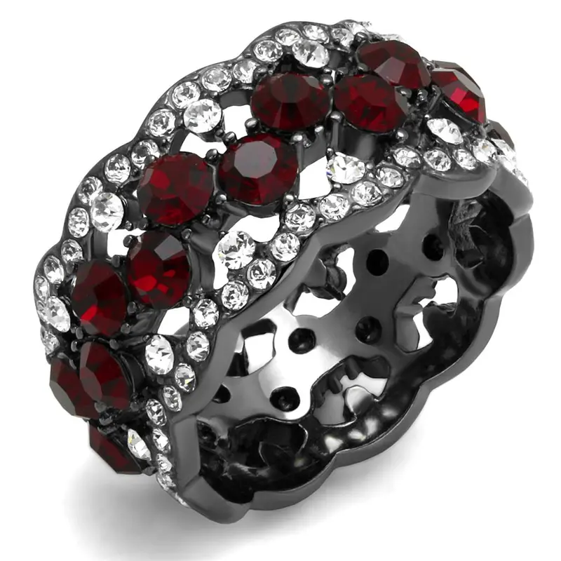Ip Light Black Stainless Steel Ring With Top Grade Crystal In Siam 1