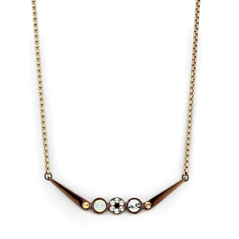 Ip Rose Gold & Ip Light Coffee Stainless Steel Necklace With Top Grade Crystal In Multi Color 1