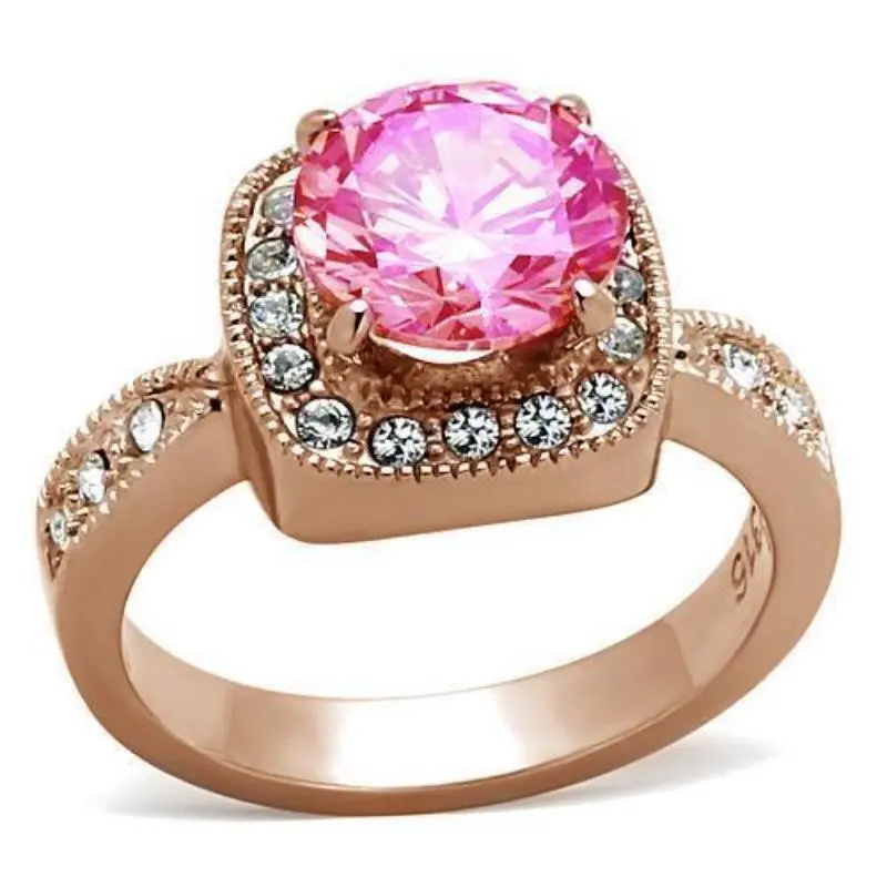Ip Rose Gold(Ion Plating) Brass Ring With Aaa Grade Cz In Light Rose 1
