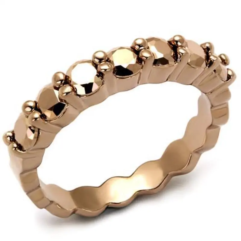 Ip Rose Gold(Ion Plating) Brass Ring With Aaa Grade Cz In Metallic Light Gold 1