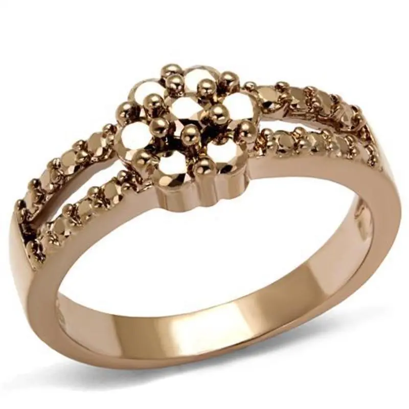 Ip Rose Gold(Ion Plating) Brass Ring With Aaa Grade Cz In Metallic Light Gold 1