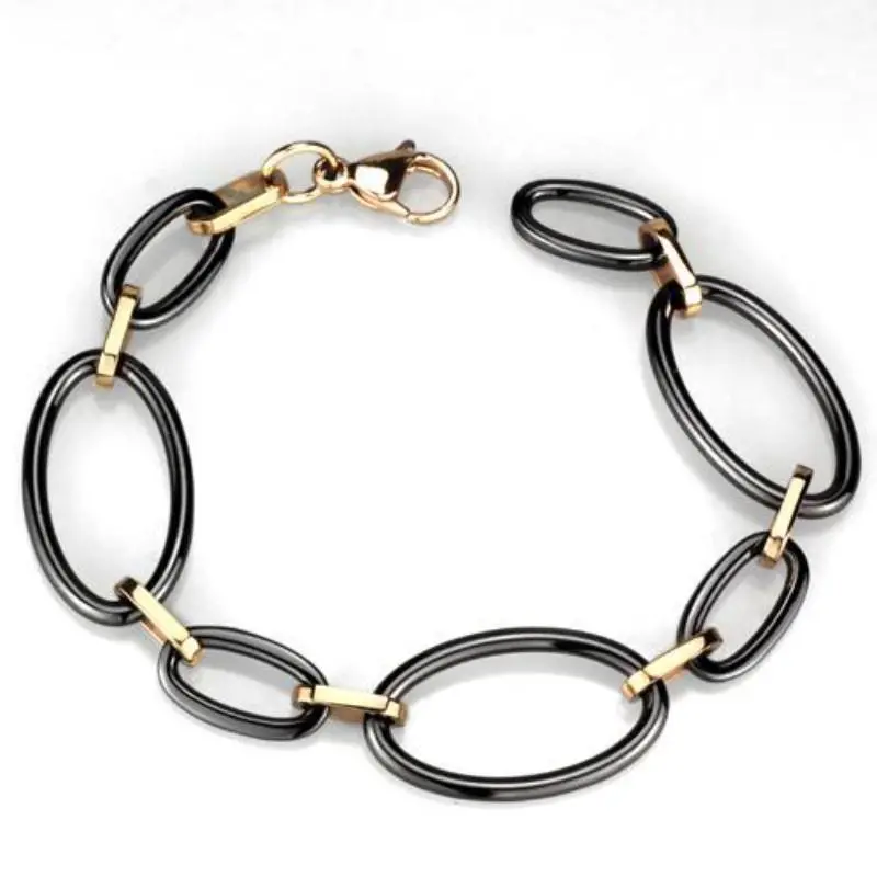 Ip Rose Gold(Ion Plating) Stainless Steel Bracelet With Ceramic In Jet 1