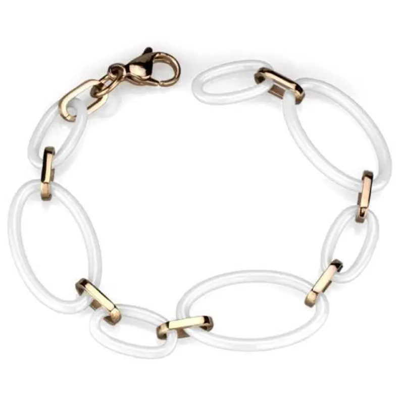 Ip Rose Gold(Ion Plating) Stainless Steel Bracelet With Ceramic In White 1