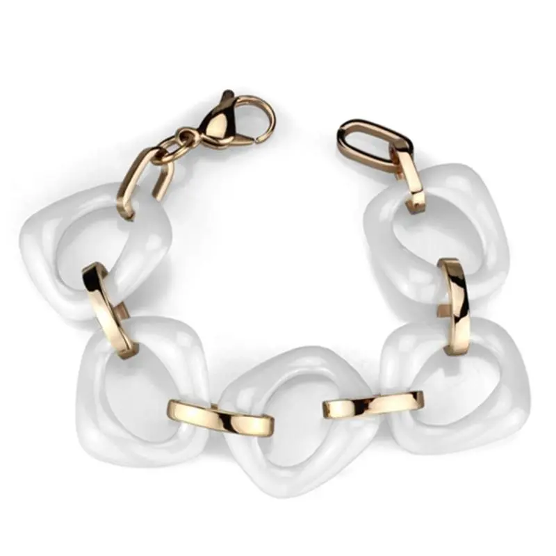 Ip Rose Gold(Ion Plating) Stainless Steel Bracelet With Ceramic In White 1