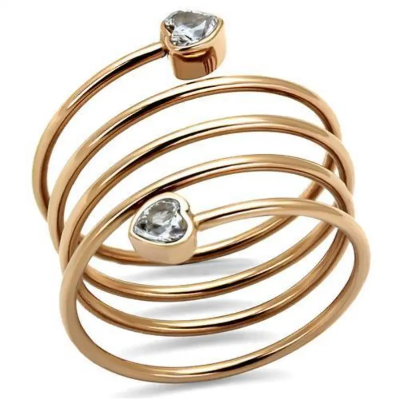 Ip Rose Gold(Ion Plating) Stainless Steel Ring With Aaa Grade Cz In Clear 1