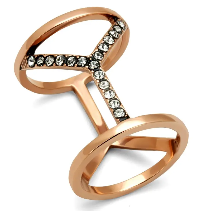 Ip Rose Gold(Ion Plating) Stainless Steel Ring With Top Grade Crystal In Clear 1