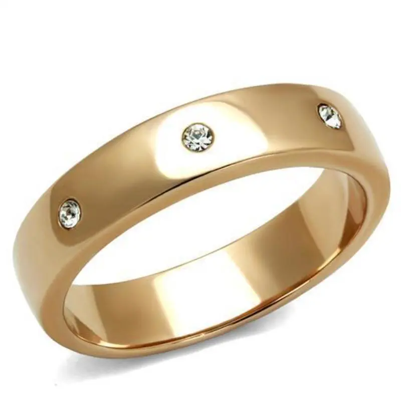 Ip Rose Gold(Ion Plating) Stainless Steel Ring With Top Grade Crystal In Clear 1