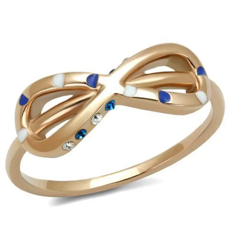 Ip Rose Gold(Ion Plating) Stainless Steel Ring With Top Grade Crystal In Sapphire 1