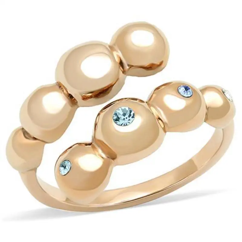 Ip Rose Gold(Ion Plating) Stainless Steel Ring With Top Grade Crystal In Sea Blue 1