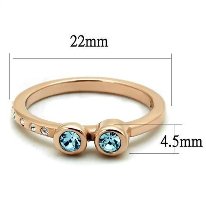 Ip Rose Gold(Ion Plating) Stainless Steel Ring With Top Grade Crystal In Sea Blue 2