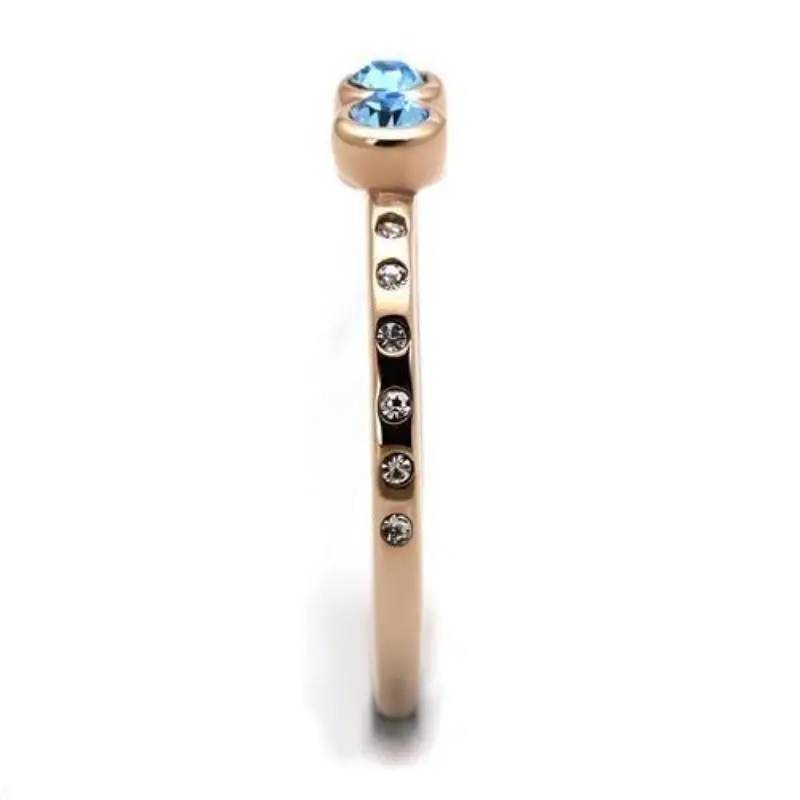 Ip Rose Gold(Ion Plating) Stainless Steel Ring With Top Grade Crystal In Sea Blue 4