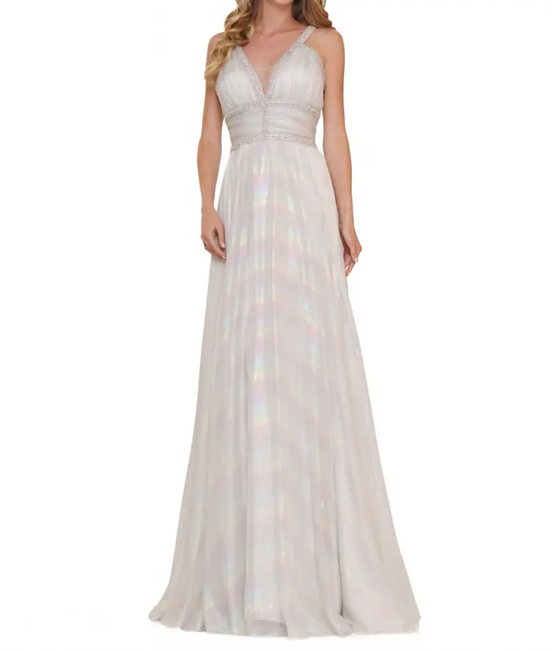 Iridescent Rainbow A-Line Gown In Off-White 1