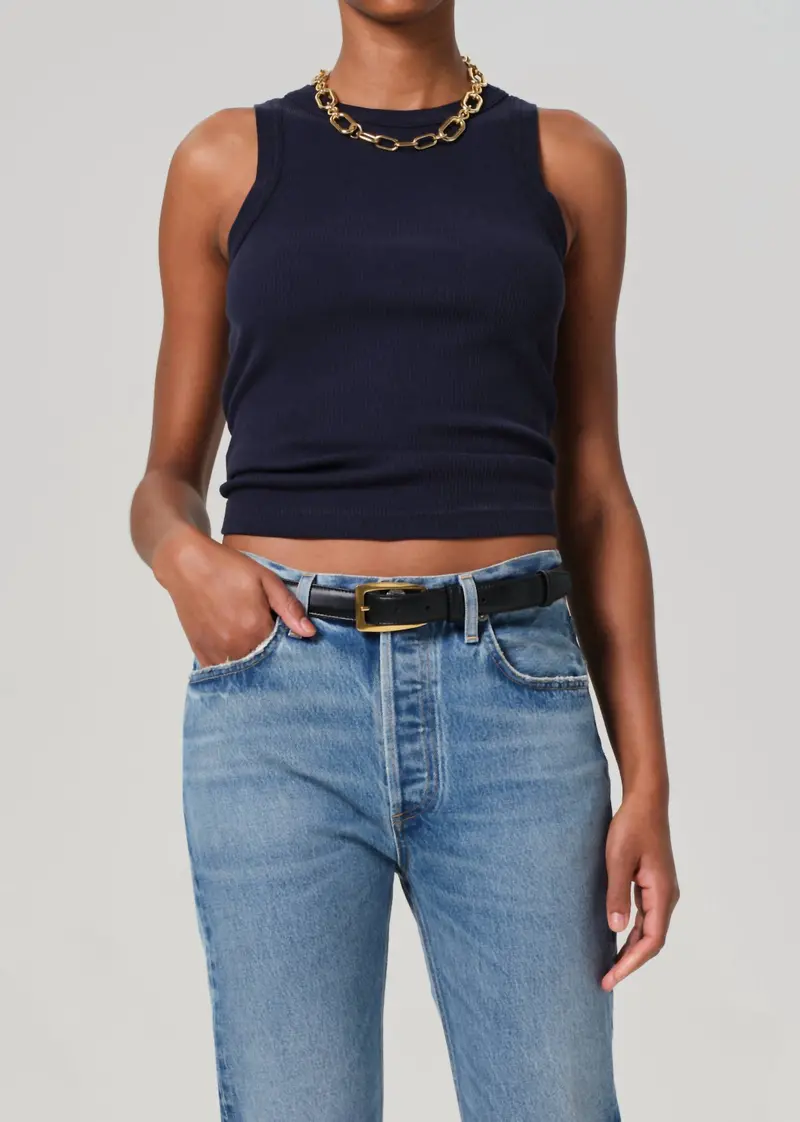 Isabel Rib Tank Top In Navy 1