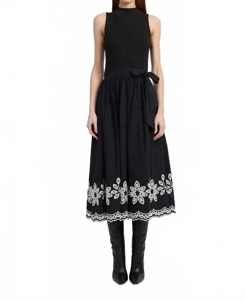 Isidora Sleeveless Embroidered Midi Dress In Black 1