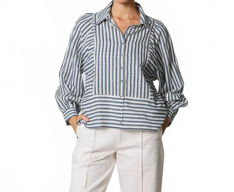 Isodora Stripe Blouse In Vintage Blue 1