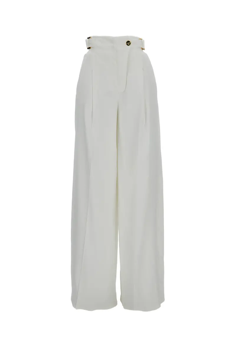 Ivory Linen Blend Palazzo Trousers 1