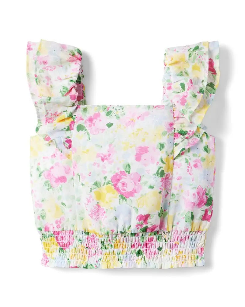 Janie And Jack Floral Smocked Waist Chiffon Top 1