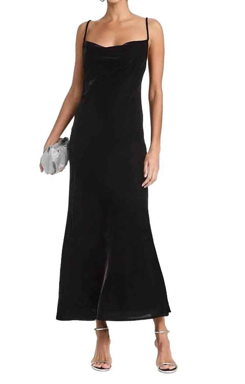 Jemima Velvet Midi Dress In Black 1