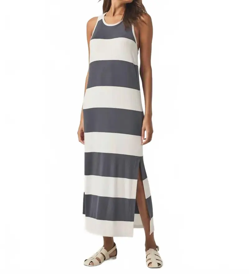 Jenna Stripe Dress In White/Ink 1