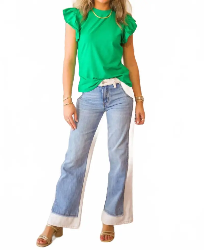 Jeremy Mid Rise Two Tones Wide Leg Jean In Cream 3