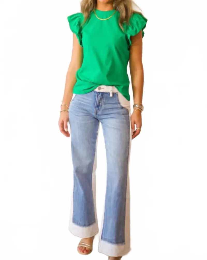 Jeremy Mid Rise Two Tones Wide Leg Jean In Cream 4