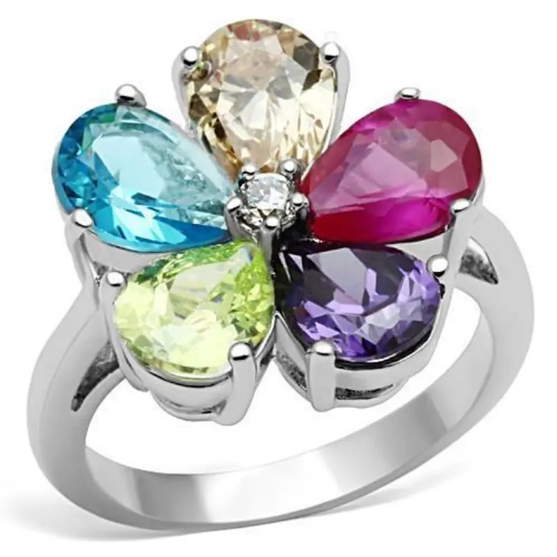 Jessyca Cocktail Ring - Rhodium Brass, Aaa Cz , Multi Color 1