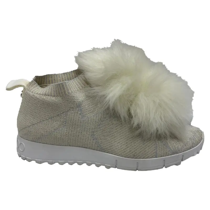 Jimmy Choo Norway Pom Pom Sneakers In White Lurex 1