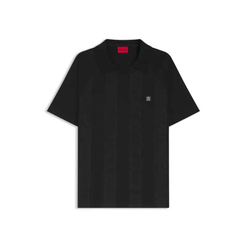 Johnny-Collar Polo Shirt With Broderie Stripes 1