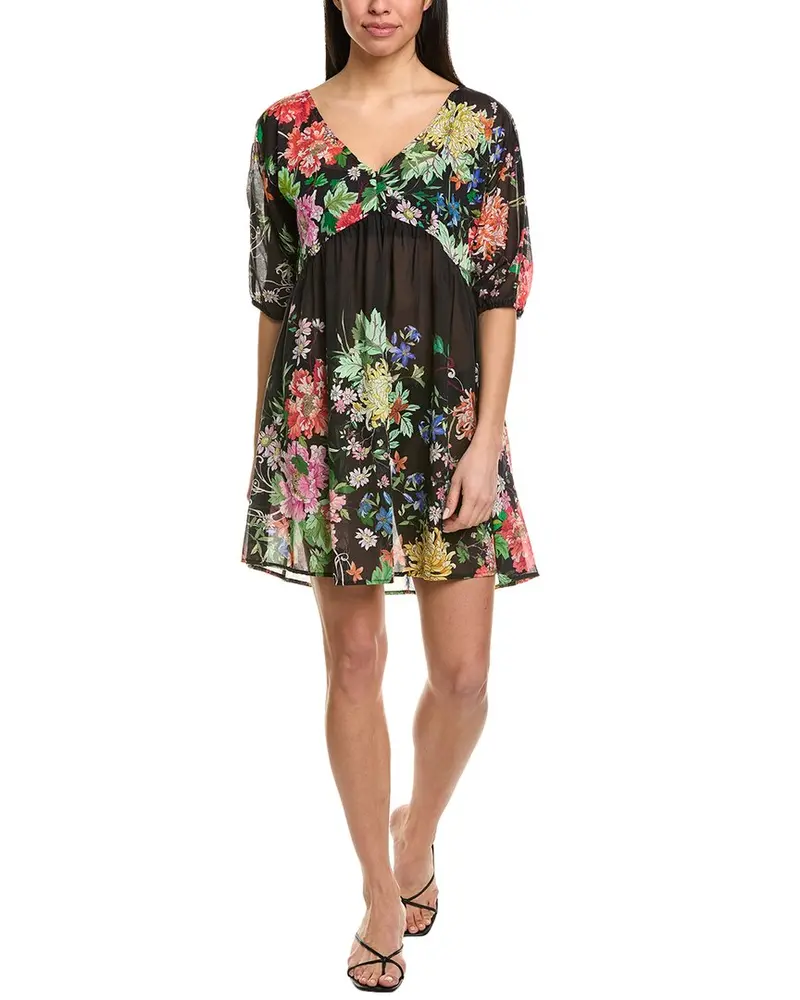 Johnny Was Metallic Notte Silk-Blend Babydoll Blouse 1