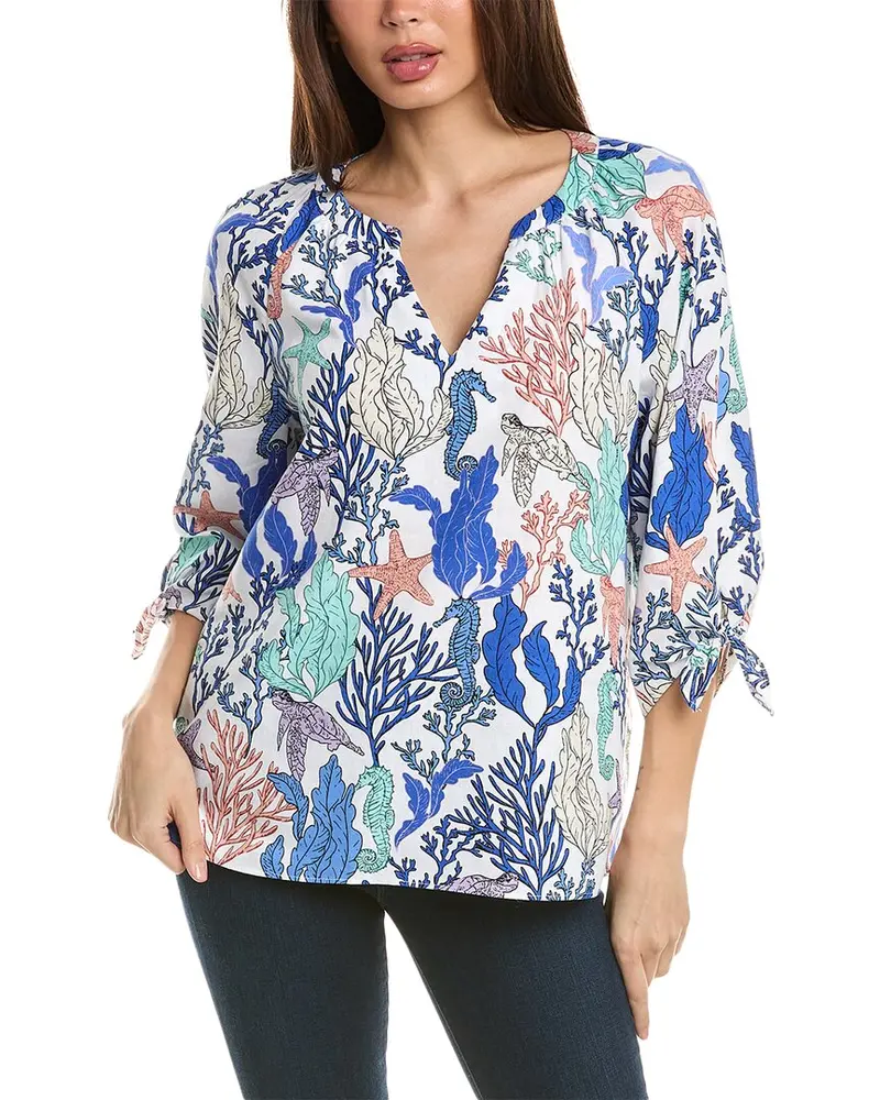 Jones New York Tie Cuff Linen-Blend Top 1