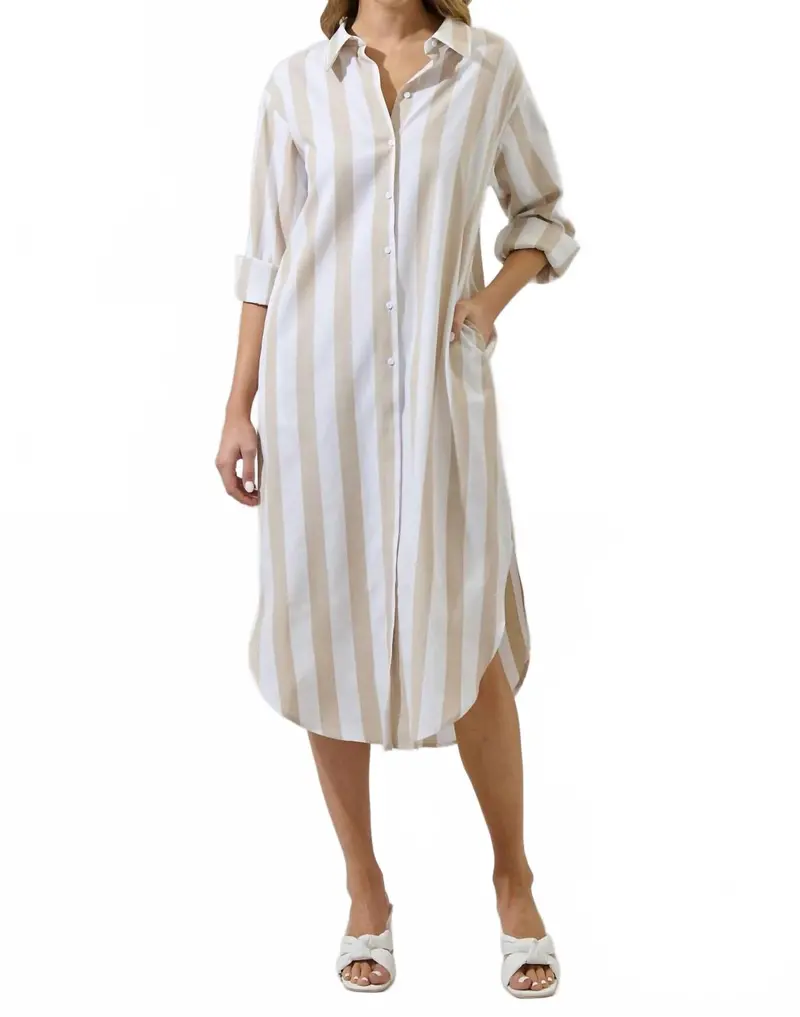 Jordy Stripe Dress In Tan-White 1