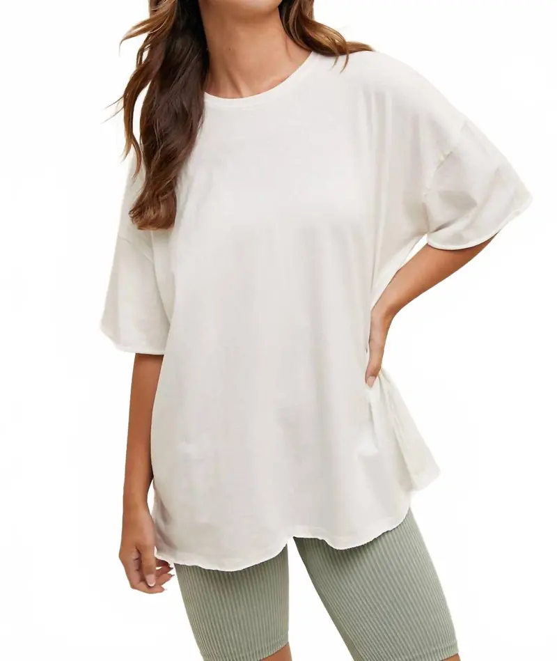 Josh Oversized Raw Hem Tee In White 1