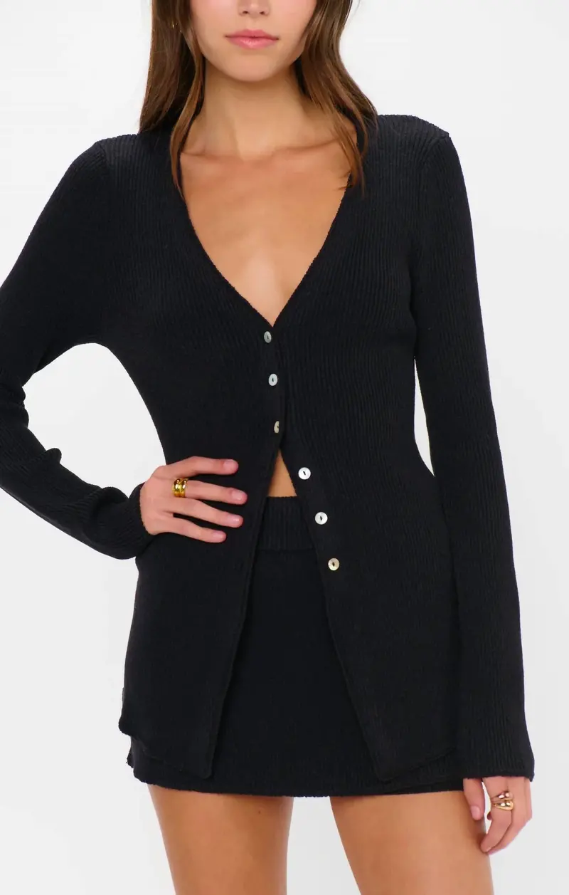 Josie Mini Skort In Black Rib Knit 1