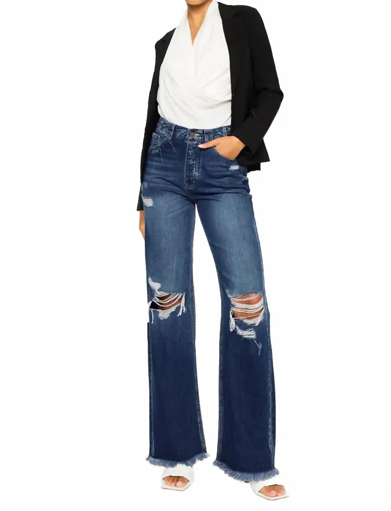 Jules Ultra High Rise 90'S Flare Jeans In Dark Denim 1
