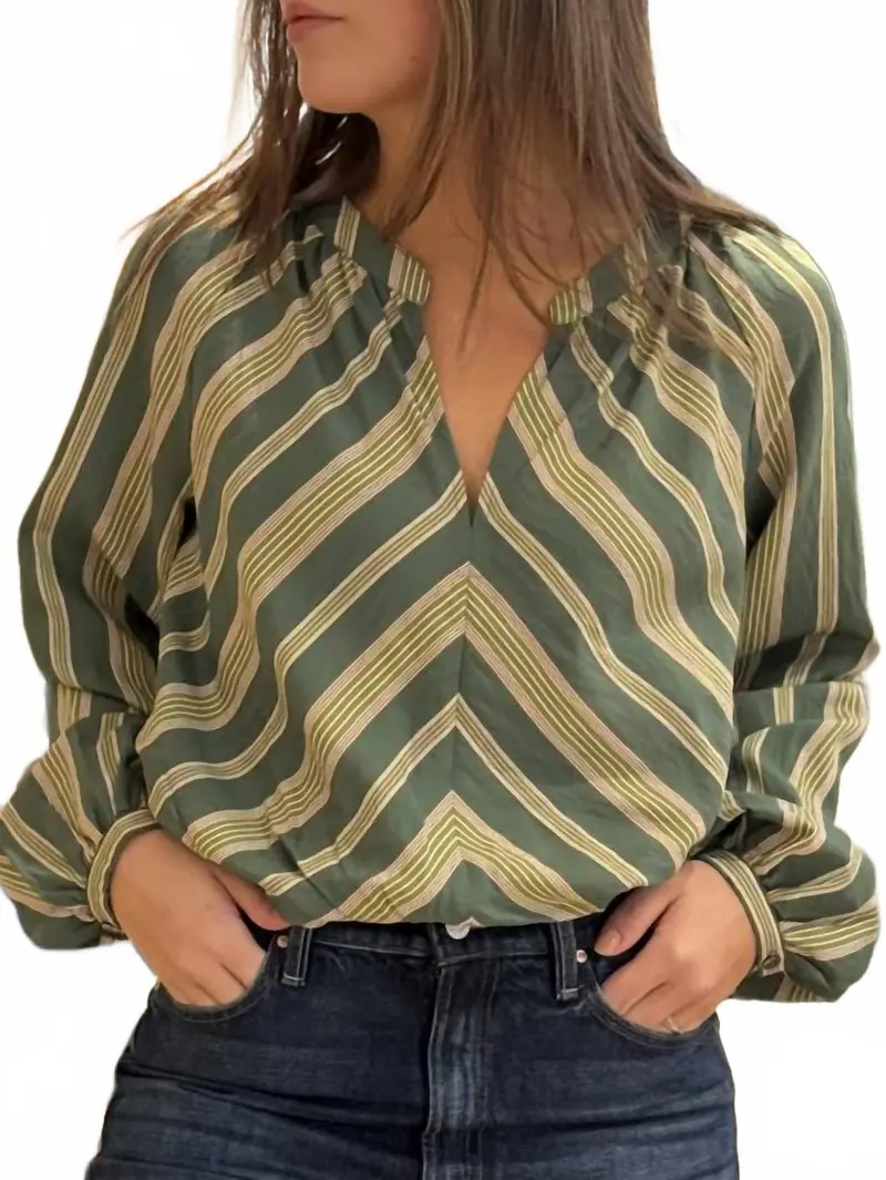Julien Long Sleeve Top In Spruce Stripe 1