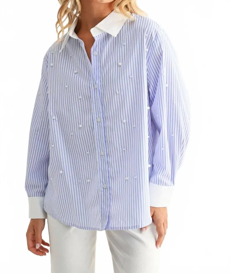 Jullian Top With Pearls In Blue 1
