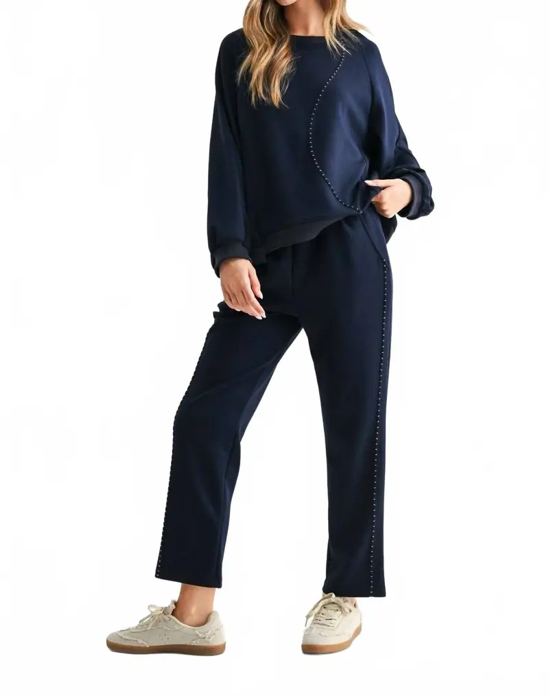 Kaely Long Sleeve Pant Set In Navy 1