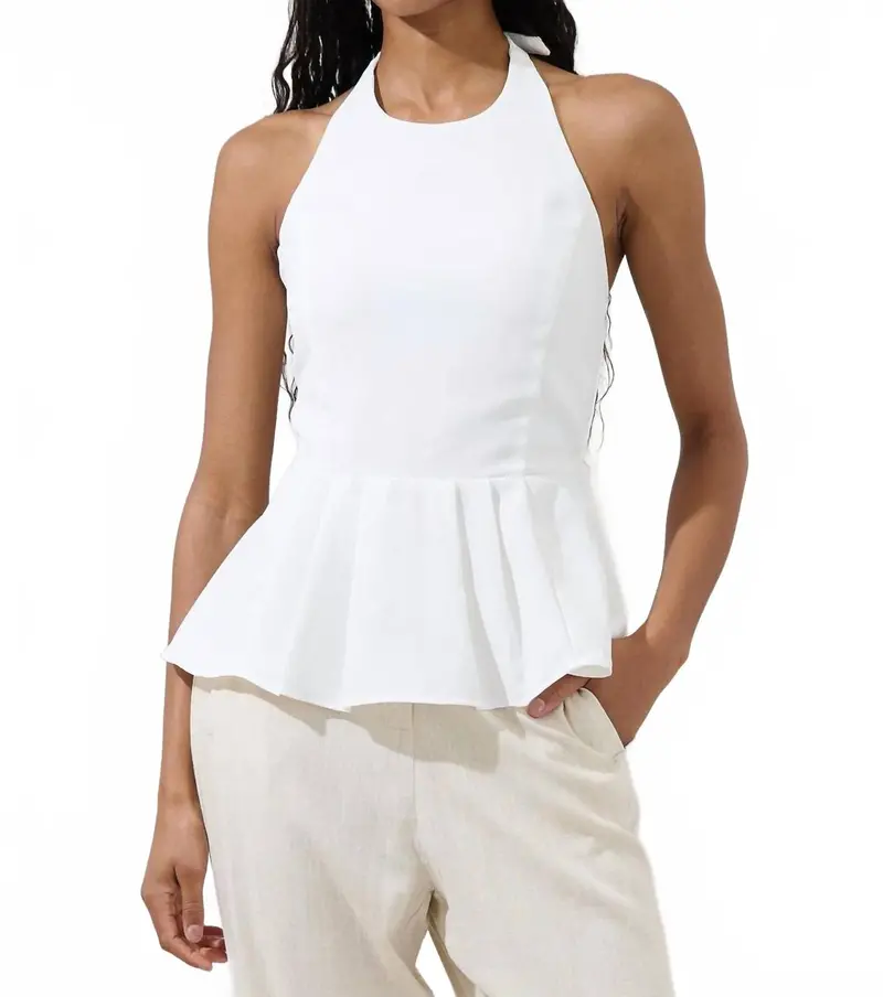 Karmina Peplum Halter Neck Top In Off White 1