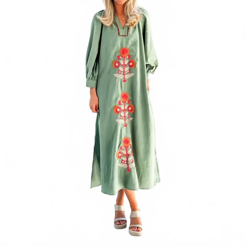 Katy Blockprint Dress In Olive 1
