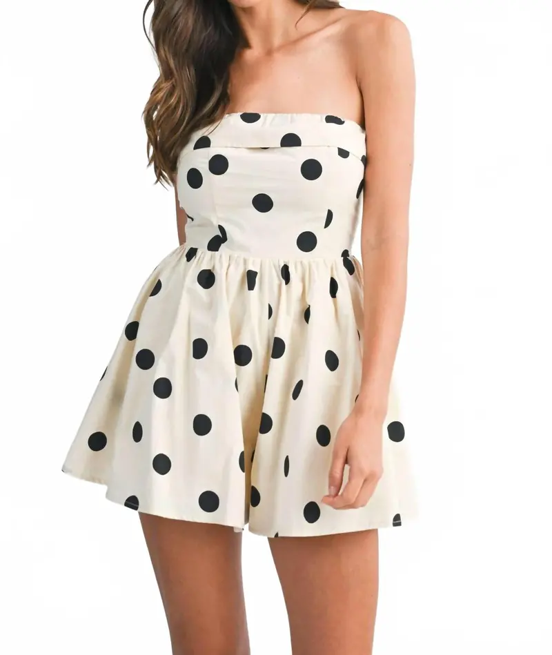 Katy Polka Dot Strapless Fold Over Tube Romper In Cream 1