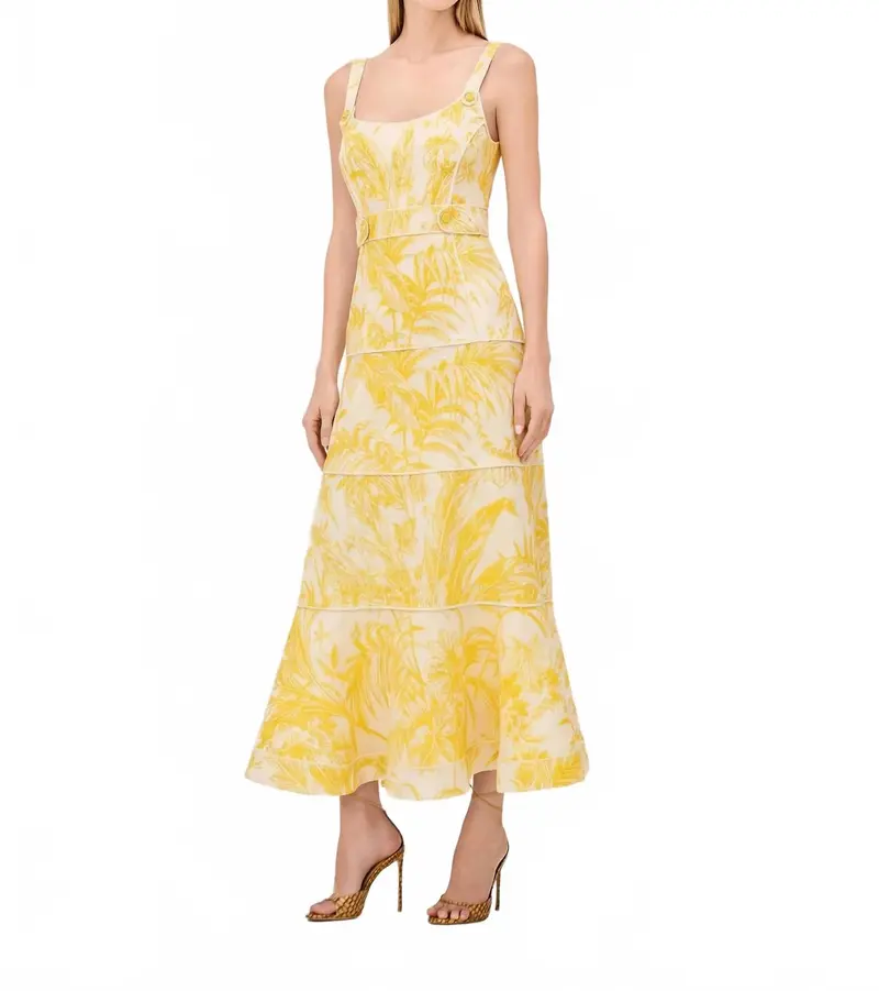 Kayleen Midi Dress In Lemon Palm 1