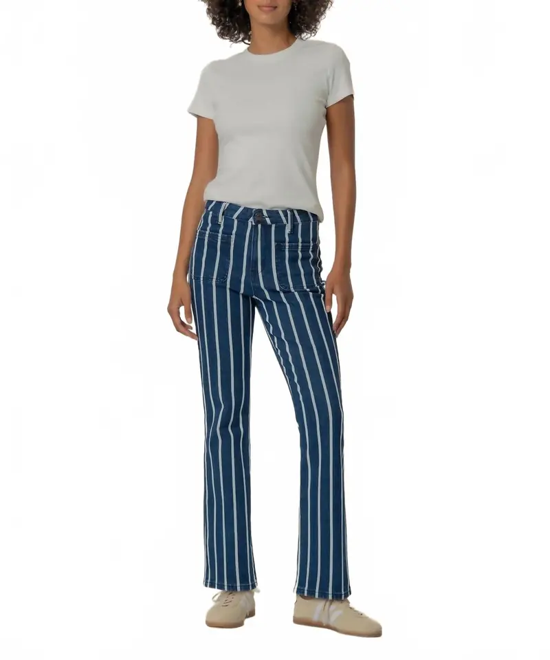 Kelsey High Rise Ankle Flare Jeans In Indigo/White Stripe 1