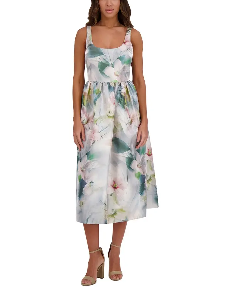 Kensie Printed Shimmer Twill Midi Dress 1