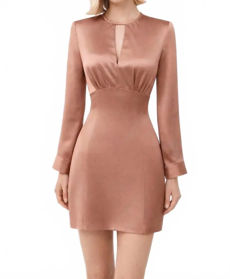 Keyhole Long Sleeve Mini Dress In Rose Bronze 1